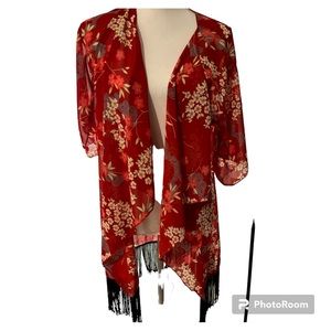 Lularoe Red Kimono with Black Fringe  ( B-1)